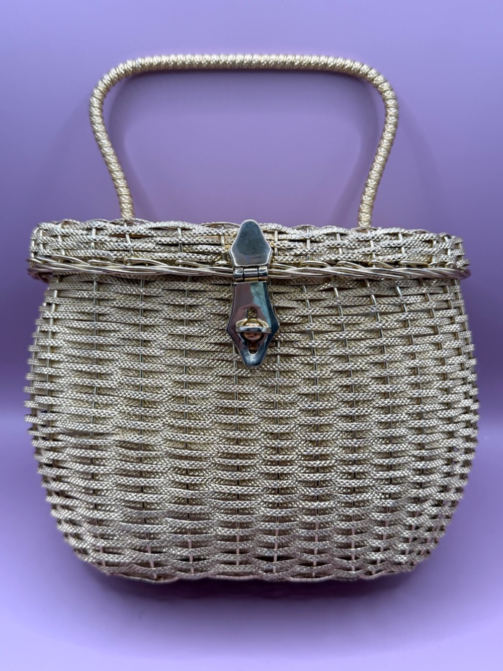 KORET Vintage Mid-Century Modern 1960s Gold Woven Metal Handbag